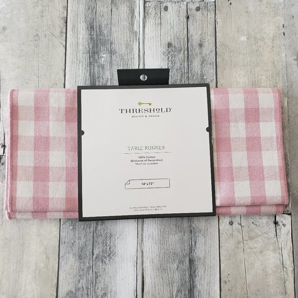 NWT - Threshold Pink and White Gingham Table Runner - 72in x 14in - Picture 2 of 5